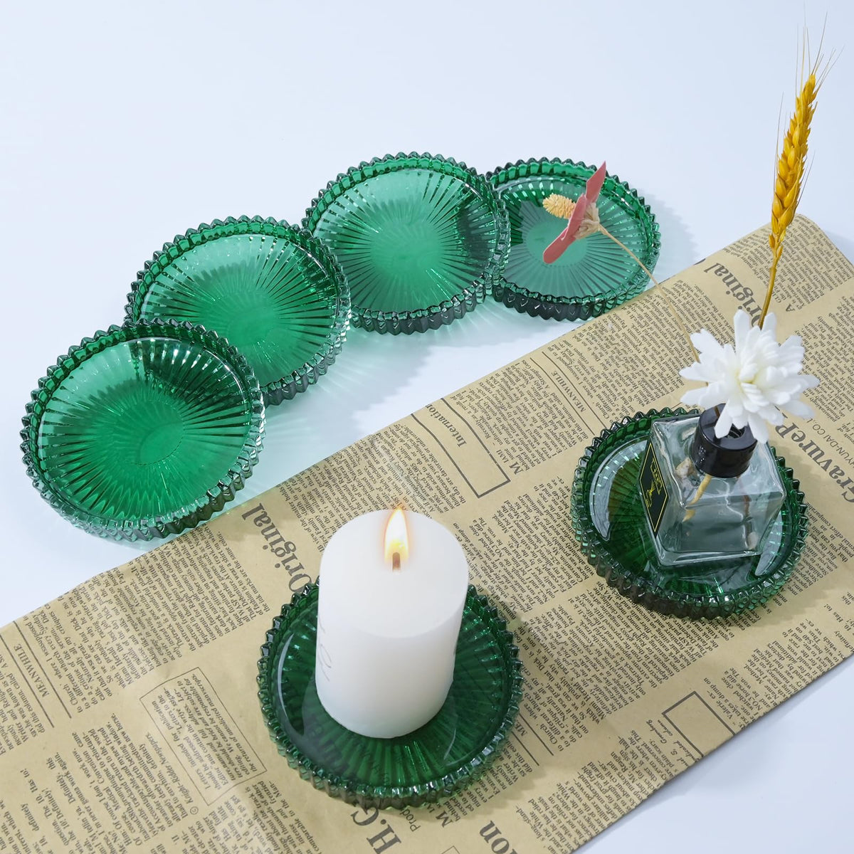 Jollyhilan Glass Coaster 6 Pack Round Cup Coasters for Drinks,Crystal Coffee Coaster,Stylish Drink Coasters for Kitchen Bar Dining Room Living Room Office Decor and Jewelry Storage,Green