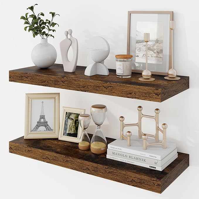 Acovy 24 Inch Floating Shelves, 9.3" Deep Floating Shelf Wall Mounted, Rustic