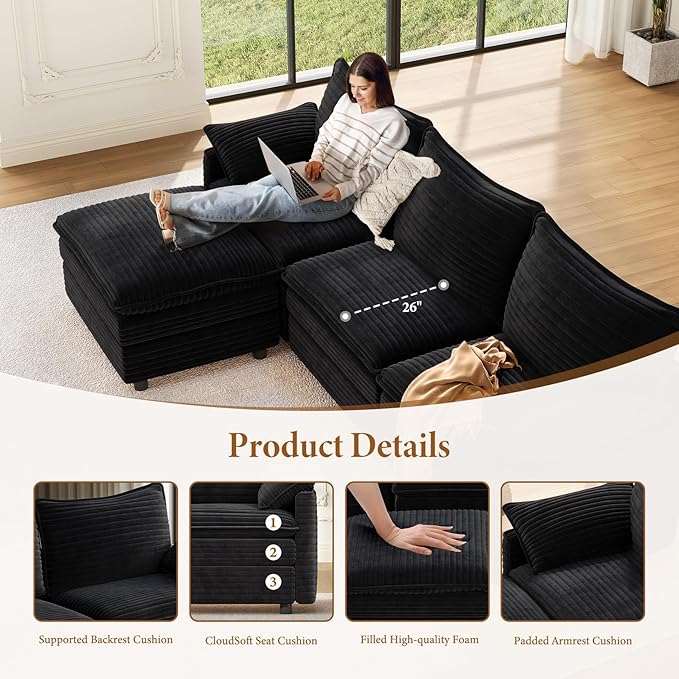 Vesgantti 108" Modular Cloud Couch, Deep Seat Sectional Sofa