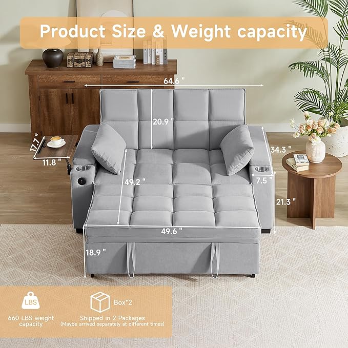 Auvsoce 65'' Chaise Lounge Chair Indoor, 3-in-1 Convertible Sofa Bed