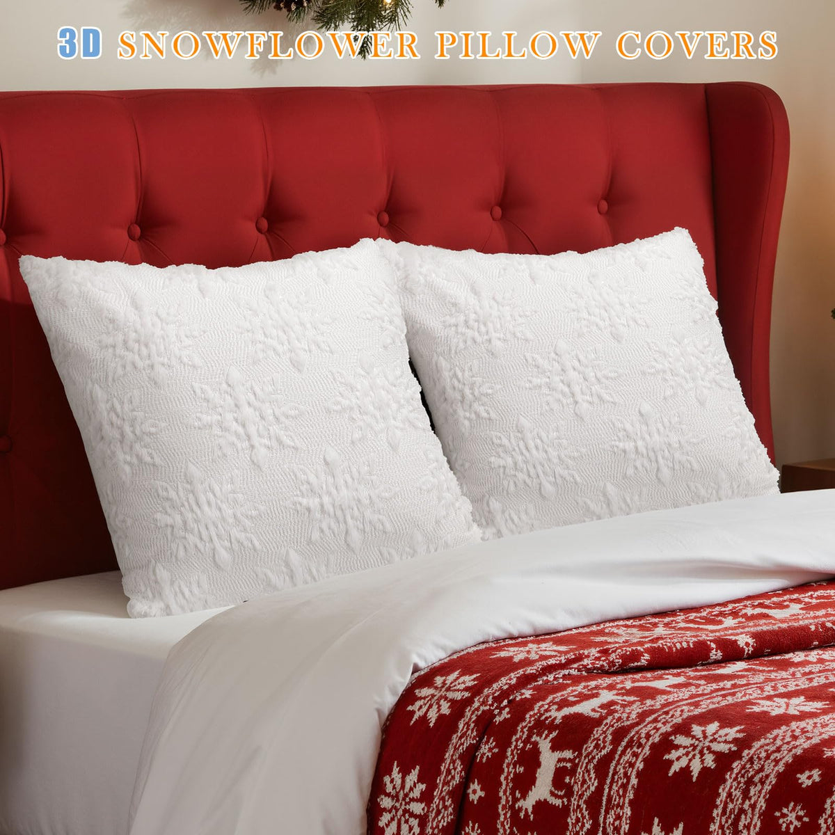 Tudomro 4 Pcs Snowflake Throw Pillow Covers White Winter Pillowcase 3D Embroidered Soft Plush Faux Fur Pillow Covers Winter Modern Home Decorative for Sofa Couch Bed(20 x 20 Inches)