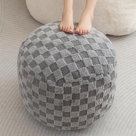 HIGOGOGO Round Stuffed Pouf Ottoman, Plaid Poufs
