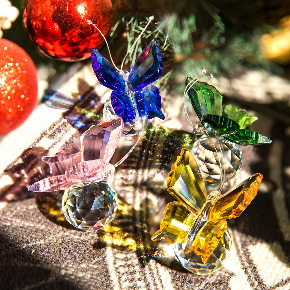 H&D HYALINE & DORA Crystal Butterfly Figurine Collectible Paperweight Home Table Decoration Set