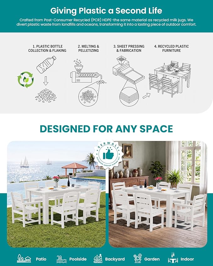 SERWALL Outdoor Dining Set for 8 – HDPE Patio Set