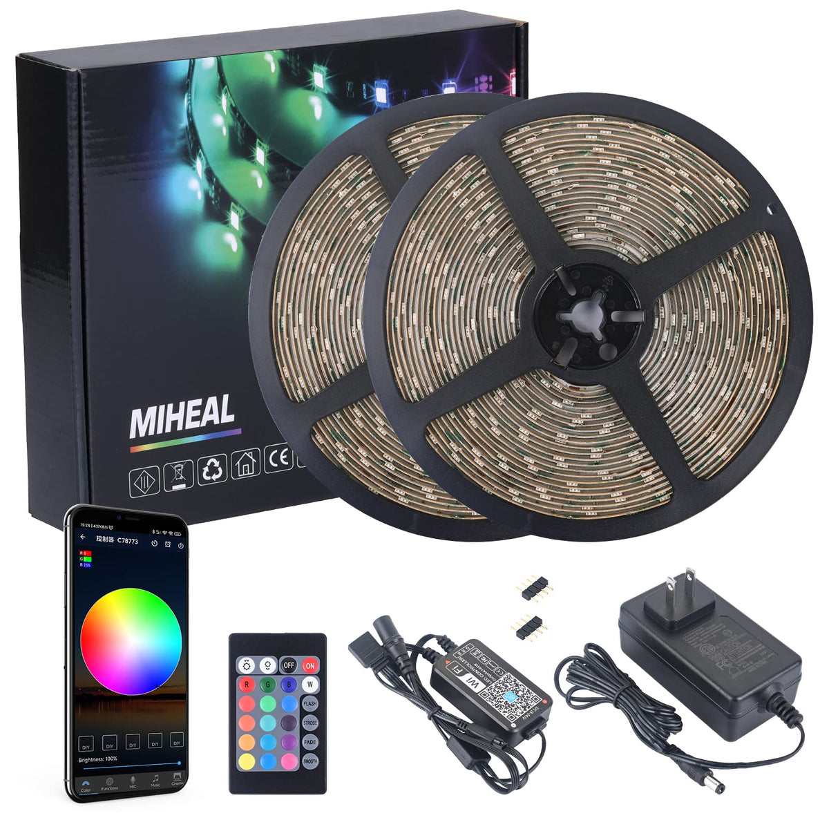 MIHEAL Led Light Strip, WiFi Wireless Smart Phone Controlled 65.6ft Waterproof Strip Light Kit White Band 5050 LED Lights,Working with Android and iOS System,IFTTT