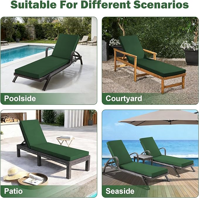 2 Pcs Chaise Lounge Cushions Outdoor Set of 2, Outdoor Chaise Cushion