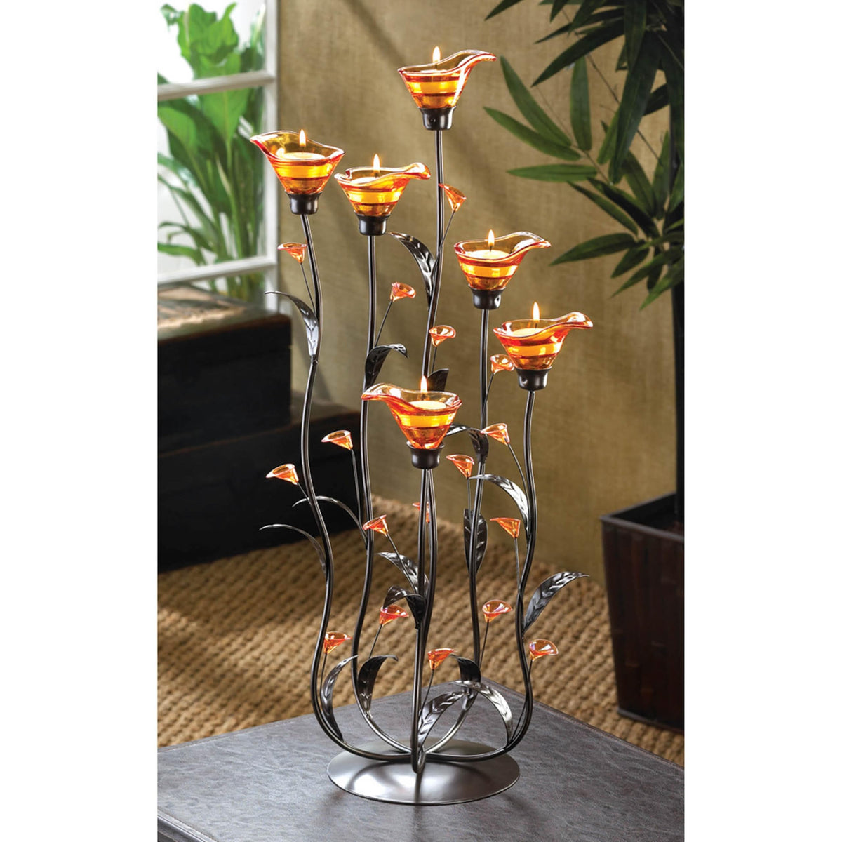 Zingz & Thingz Beauty in The Petals Collection Floral Tealight Candle Holder, 10x10x24.25, Amber Calla Lily