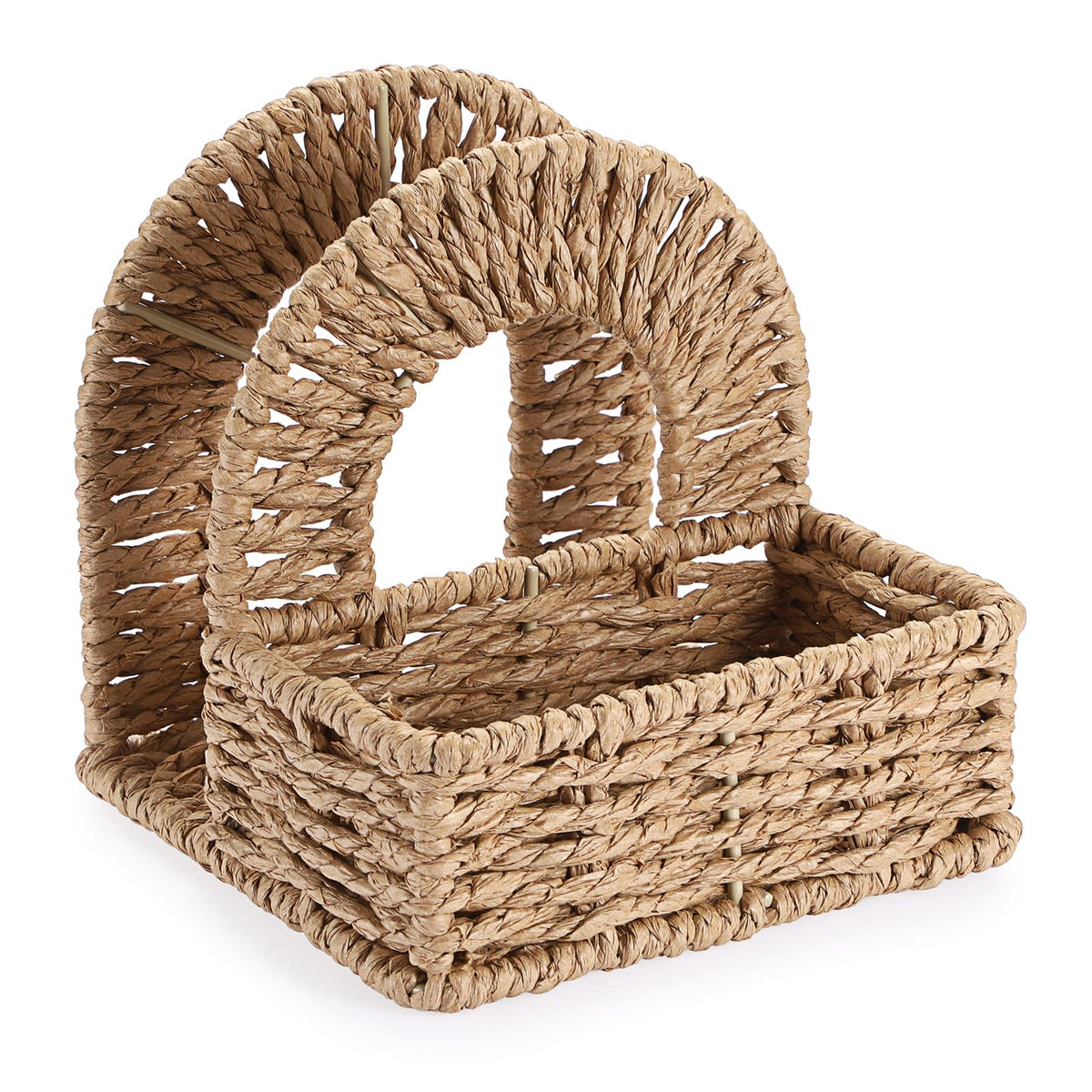 Sumnacon Wicker Napkin Holders with Salt and Pepper Shakers Caddy, Standing Napkin Dispenser with Condiment Tray, Farmhouse Upright Napkin Basket for Kitchen Dining Table Centerpiece (No Shakers)