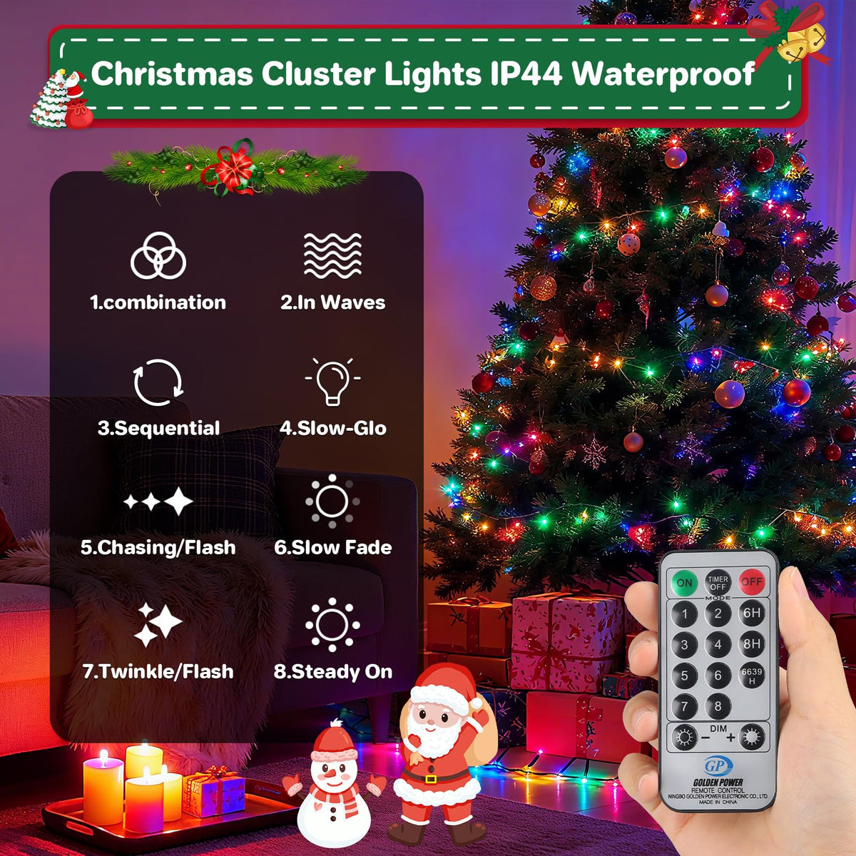 Christmas Cluster Lights Plug-in -52FT 800 LED Firecrackers String Lights,8 Modes Timer Waterproof Twinkle Fairy Lights for Christmas Tree Garland Party(Multicolor)