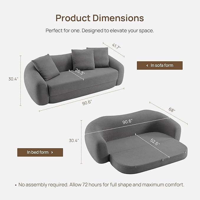 SICOTAS Curved Sofa Couch Bed for Living Room Convertible Futon Cloud Boneless