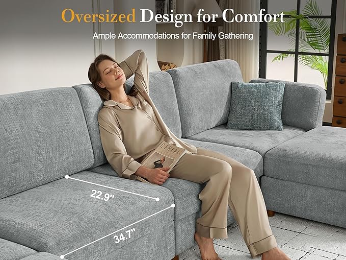 Oversized Modular Sectional Sleeper Couch, Solid Wood Frame, Removable Washable