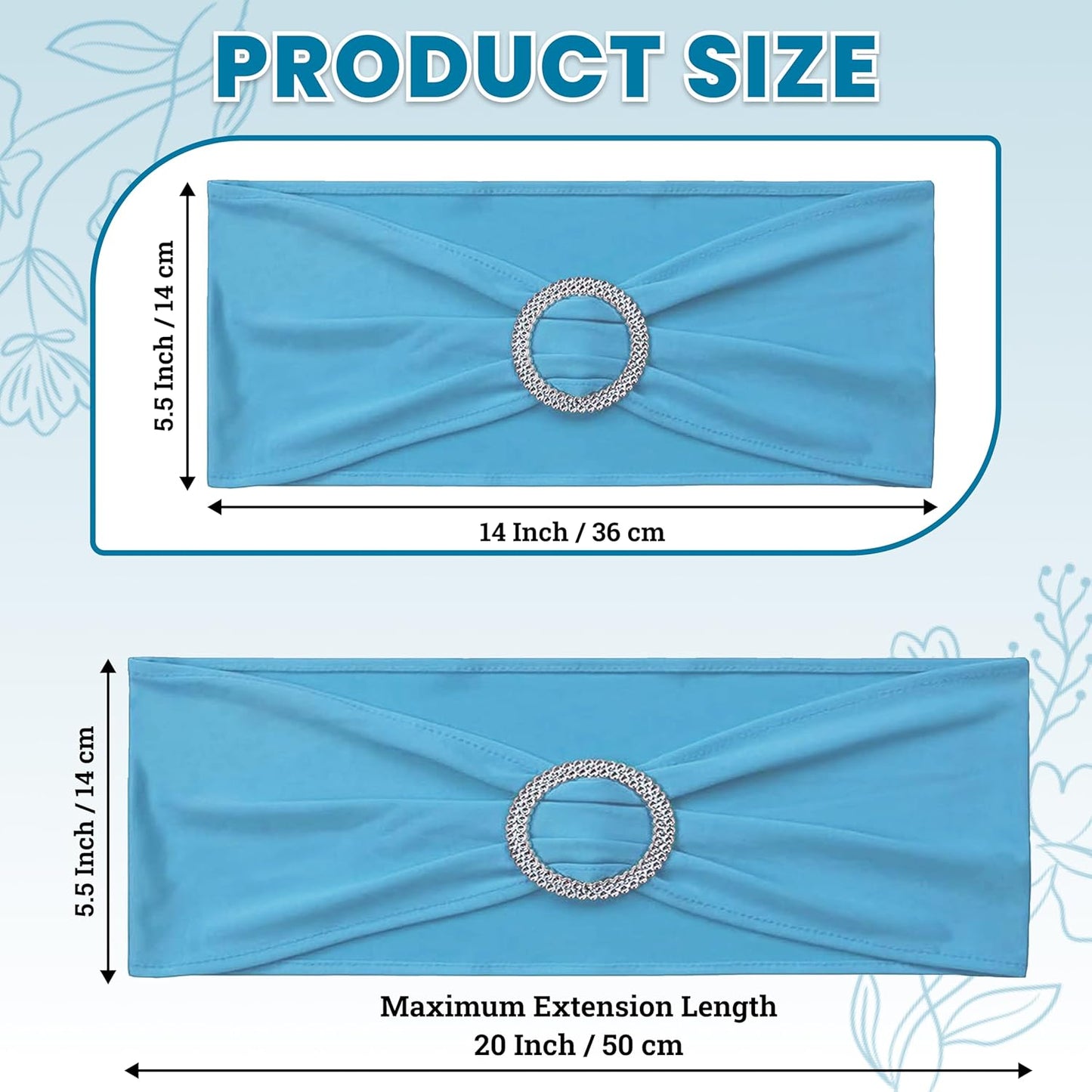 MDS Spandex Chair Sashes - Premium Stretch Covers with Buckle Slider for Weddings & Events | Blue, Pack of 75