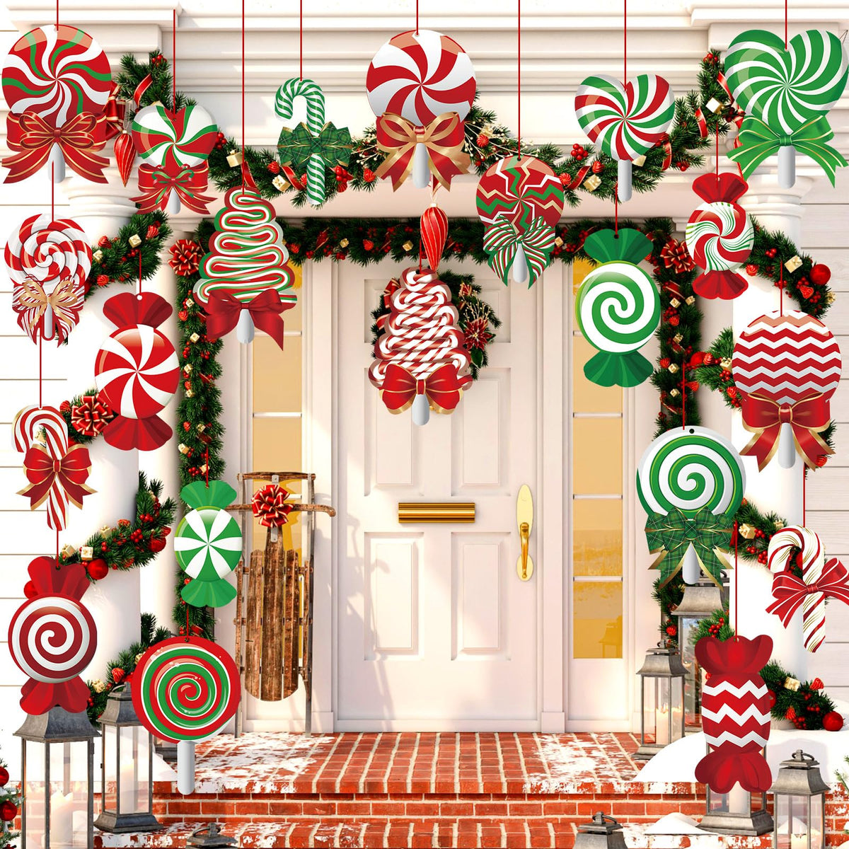 30 Pcs Christmas Decorations Outdoor Christmas Hanging Ornaments Peppermint Candy Yard Signs Double Sided Lawn Decorations Peppermint Ornaments for Xmas Party Home(Vivid Style)