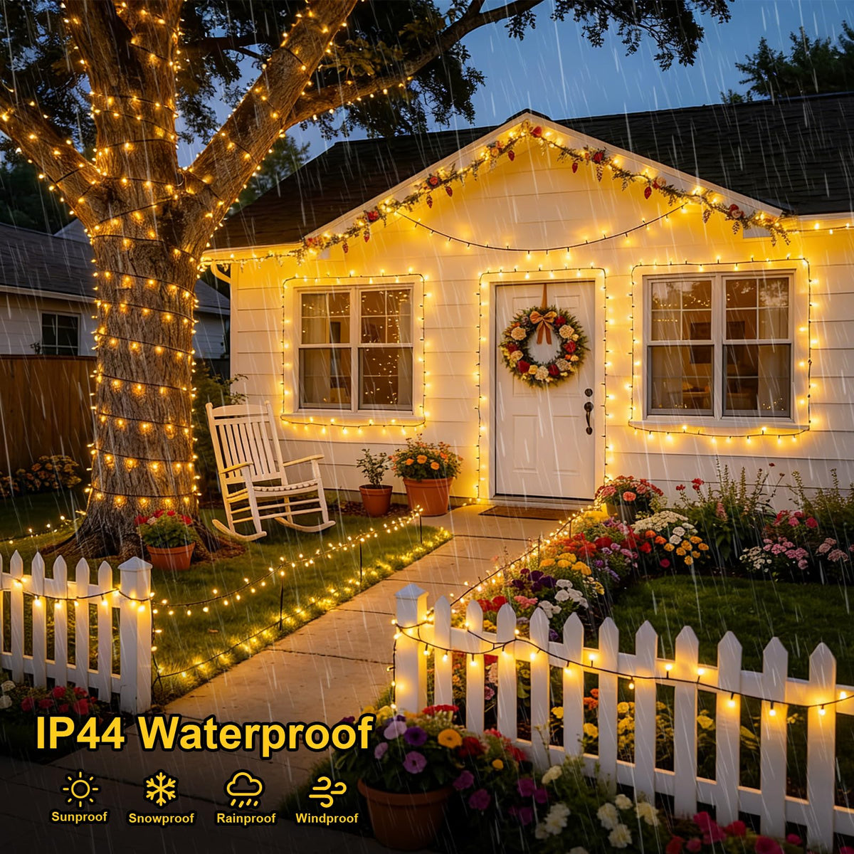 QITONG 500LED Warm White String Lights, 165ft Christmas Lights Outdoor Waterproof with Plug in, Green Wire Twinkle Tree Lights Indoor with 8 Modes