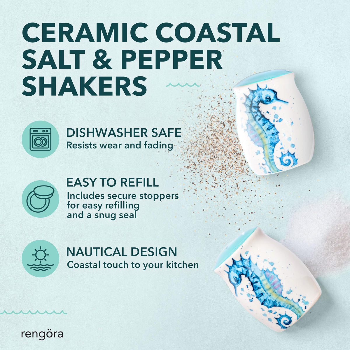 Novelty Salt and Pepper Shakers - Ceramic Coastal Salt and Pepper Shakers Set with Seahorse Design, Ideal for Salt and Pepper Shakers Ocean Lovers, Cute Salt and Pepper Shaker Ceramic by rengöra