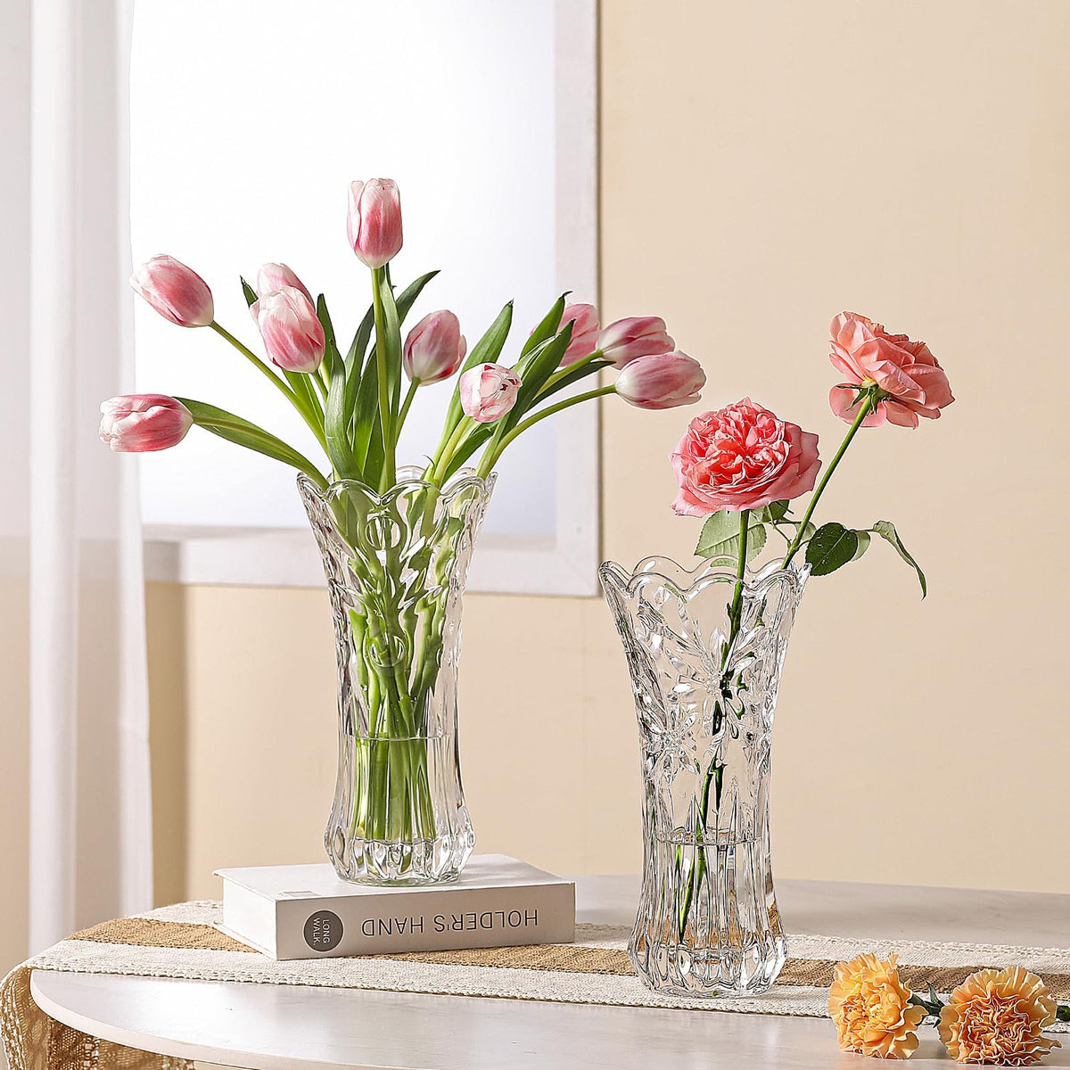 12" Glass Crystal Vase for Flowers with Luxury Gift Box, Elegant Tall Clear Vases for Mother's Day, Wedding, Valentine Gift, Large Floreros Centerpieces for Living Room Home Décor