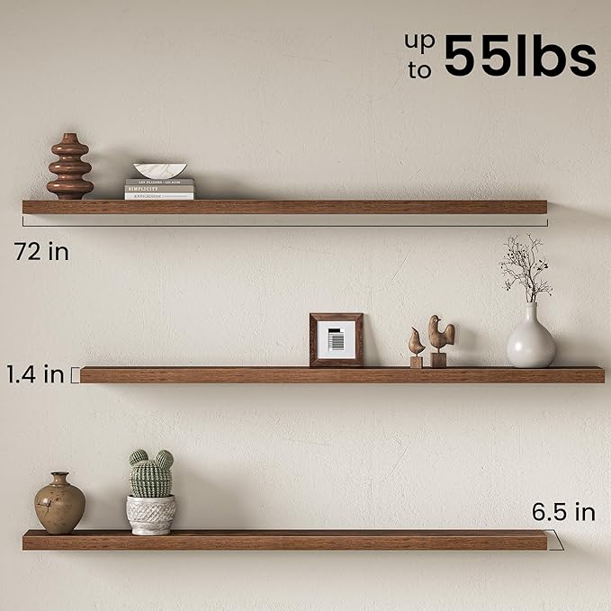 Fun Memories 72 Inch Fireplace Mantel Shelf, Deep Floating Shelves