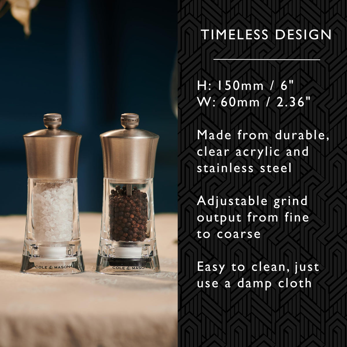 Cole & Mason Bromley Pepper Mill, 6" - Pepper Grinder with Ultra-Sharp Grinding Mechanism - Flavor-Enhancing Pepper Shaker - Refillable Mill with Adjustable Grinding - Acrylic, Pepper Mill