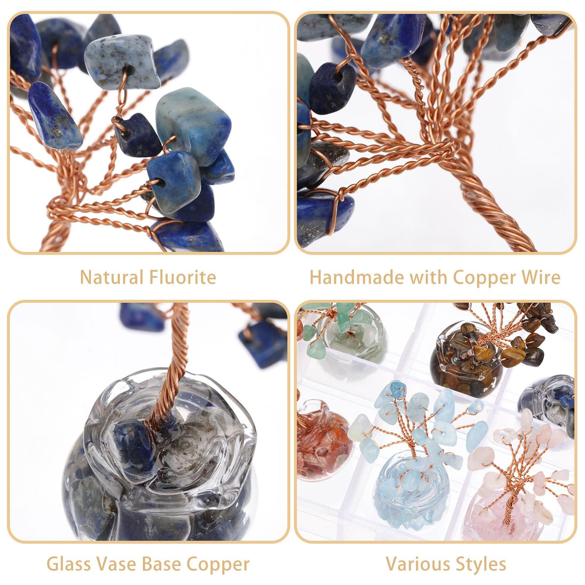 GLOBLELAND 12 Pcs Crystal Tree Set Tree of Life with Gemstones Crystals and Stones for Office Desk Home Shelf Decoration for Positive Good Luck Birthday Gifts for Mom Love Ones