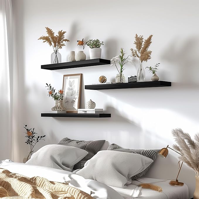 YYWUOJJ Wood Floating Shelves for Wall Decor, Rustic Wall Shelves for Bedroom