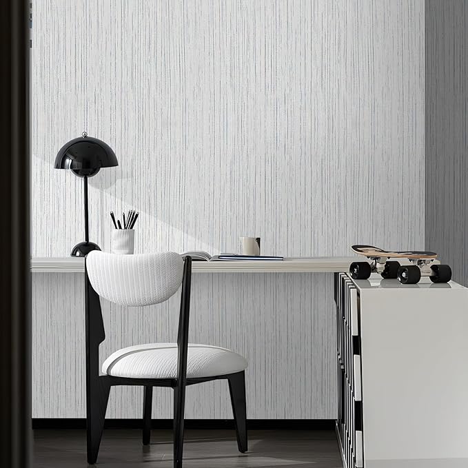 Beige Grey Grasscloth Peel and Stick Wallpaper 15.74" x 196.85" Boho Grass