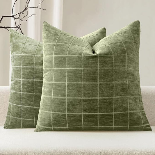 MIULEE Decorative Chenille Check Throw Pillow Covers Vintage Plaid Couch