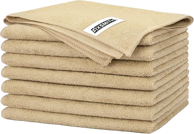 FIXSMITH Beige Microfiber Cleaning Cloth -Pack of 8, Highly Absorbent Cleaning