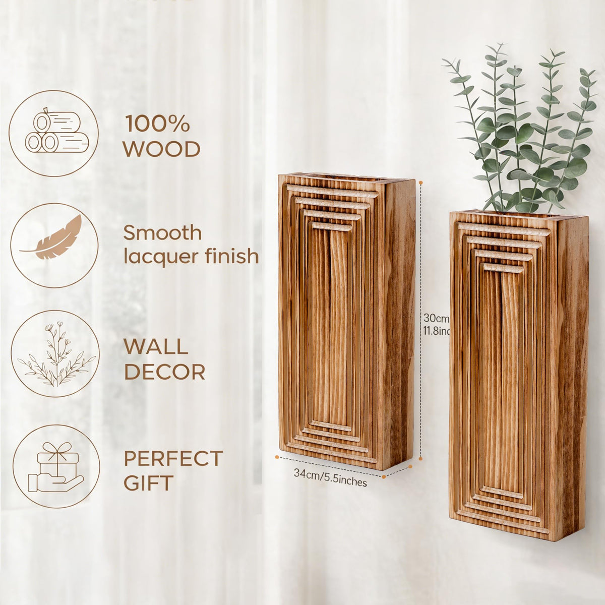 FancyPlus Wooden Wall Planter Vase,2 Pack Hanging Planter for Indoor Fake Plants Modern Boho Farmhouse Wall Art Decor for Home Indoor Kitchen Modern Farmhouse Bathroom Living Room Dining Room(Brown)