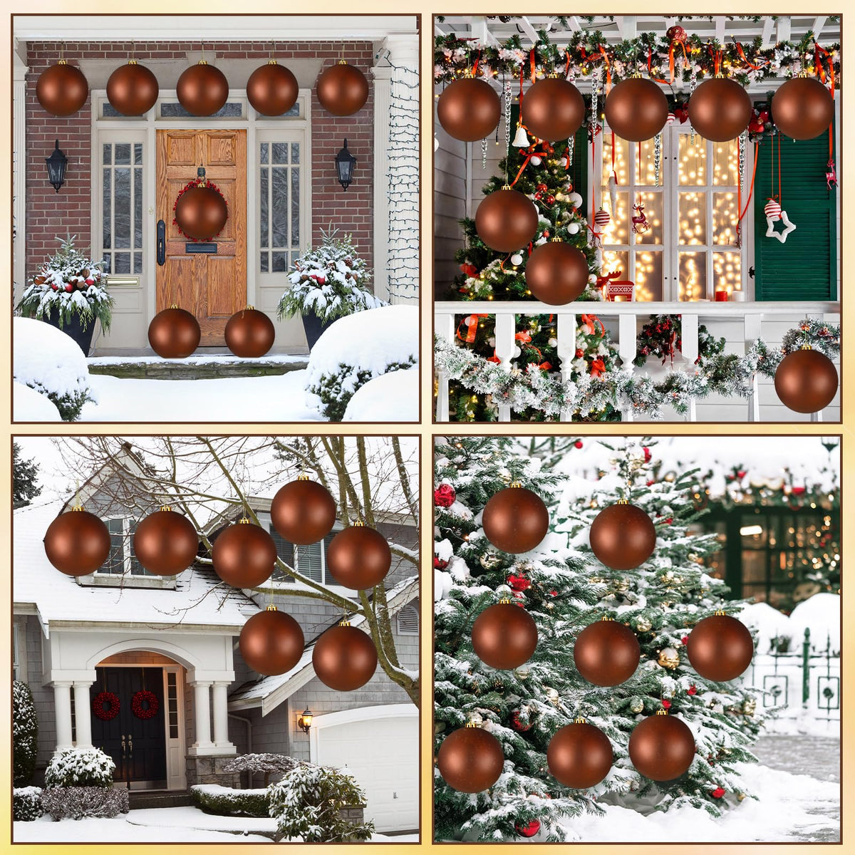 Wettarn 8 Pcs 6 Inch Brown Christmas Balls Ornaments Rustic Large Plastic Xmas Tree Hanging Ornaments Neutral Modern Xmas Giant Balls Decoration for Christmas Tree Lawn Yard Garden Party