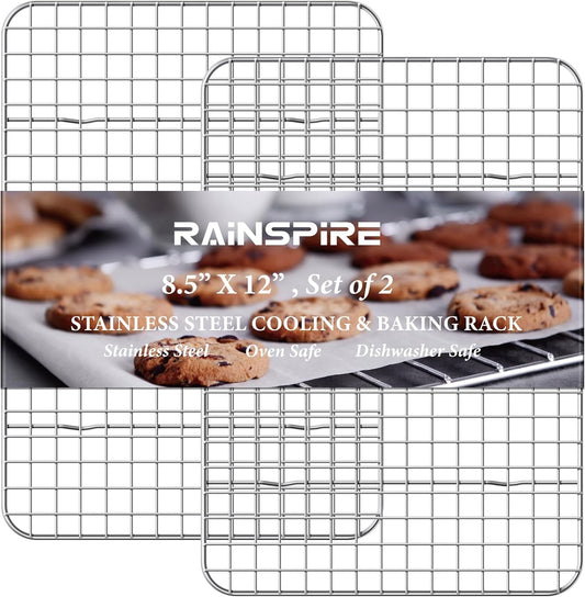 Rainspire Cooling Rack - Heavy Duty Stainless Steel Baking Rack | Oven Safe, Fits Quarter Sheet Pan, 8.5" x 12", 2-Pack