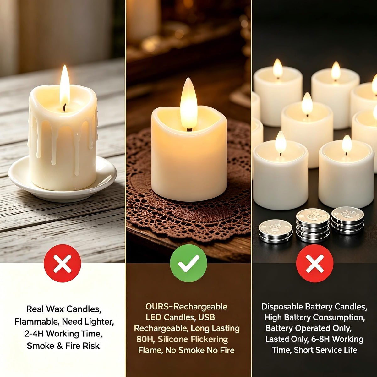 Rechargeable Flameless Tea Light Candles with Timer Remote, 1.5"x2.2" Electric Fake Flickering Votive Candles for Aniversary Wedding Centerpiece Table Decor Funeral Halloween Christmas (6 Pack)