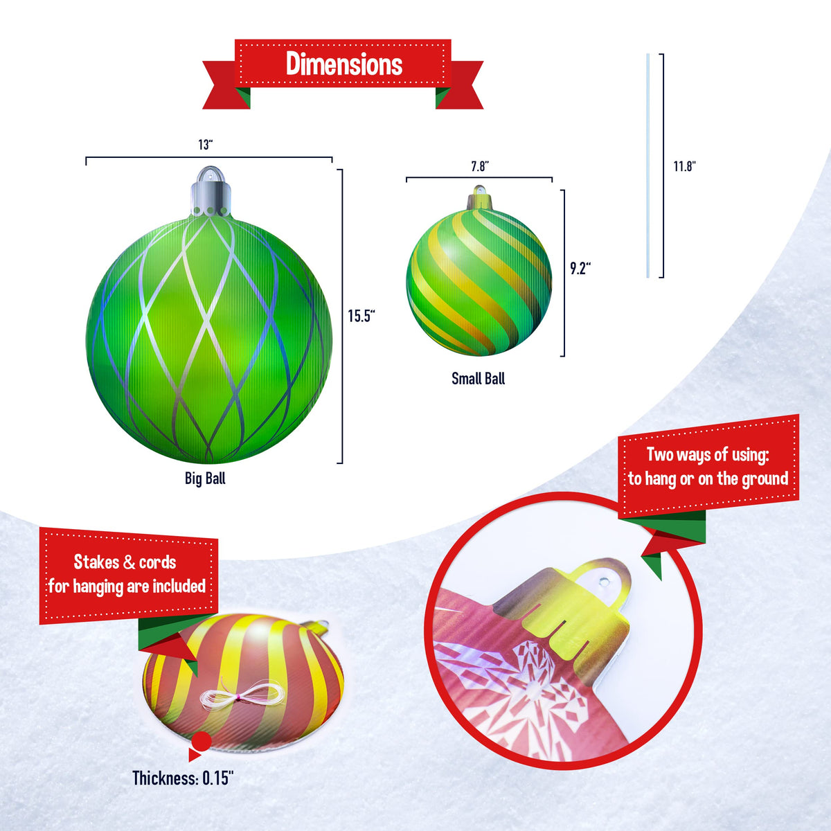 Outdoor Christmas Decoration Yard Signs | Double Sided Flat Print Christmas Ornaments Signs and Stakes Set for Hang or on Ground 5Pcs Three Large16" and Two Small 9" Per Set