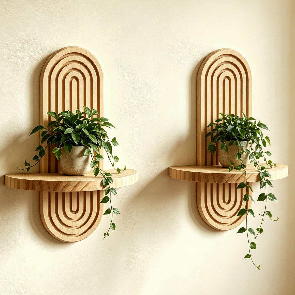 Natural Solid Wood Arched Wall Mount Shelf, Floating Decor Display Shelving for Succulents, Mini Plants, Home Decor & Bathroom Small Ornaments (Natural, 11.8" X 7.8")