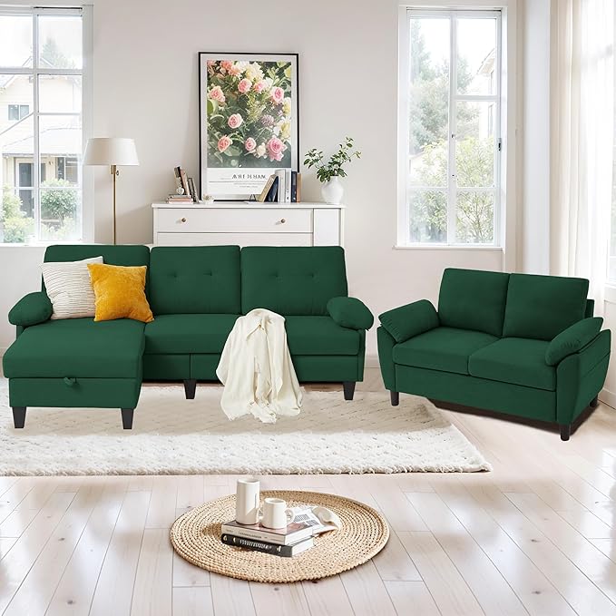 84" Convertible Sectional Sofa Set, 3 Seat L Shaped Couch