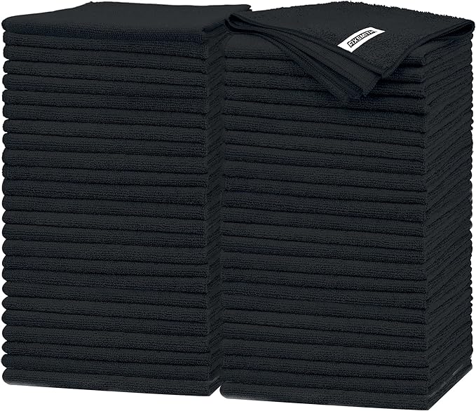 FIXSMITH Black Microfiber Cleaning Cloth -Pack of 50, Highly Absorbent Cleaning