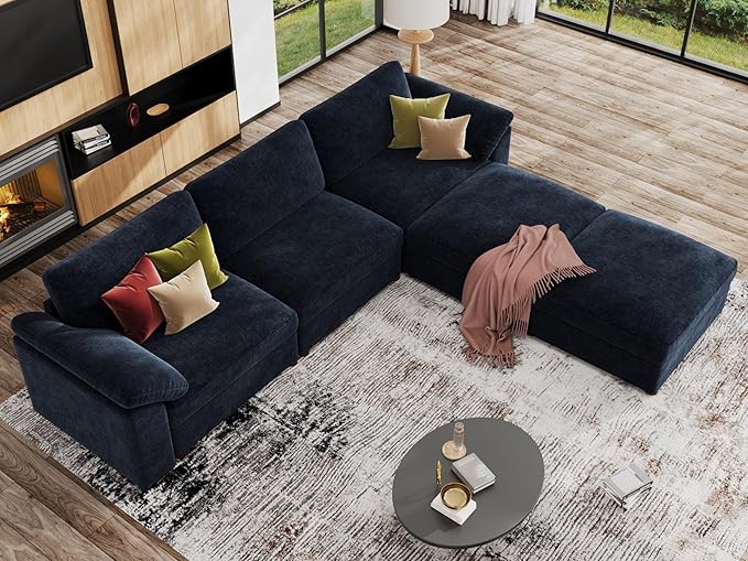 EASE MOOSE Blue Modular Sectional Couch, Oversized Deep Seat L Shape Sectional