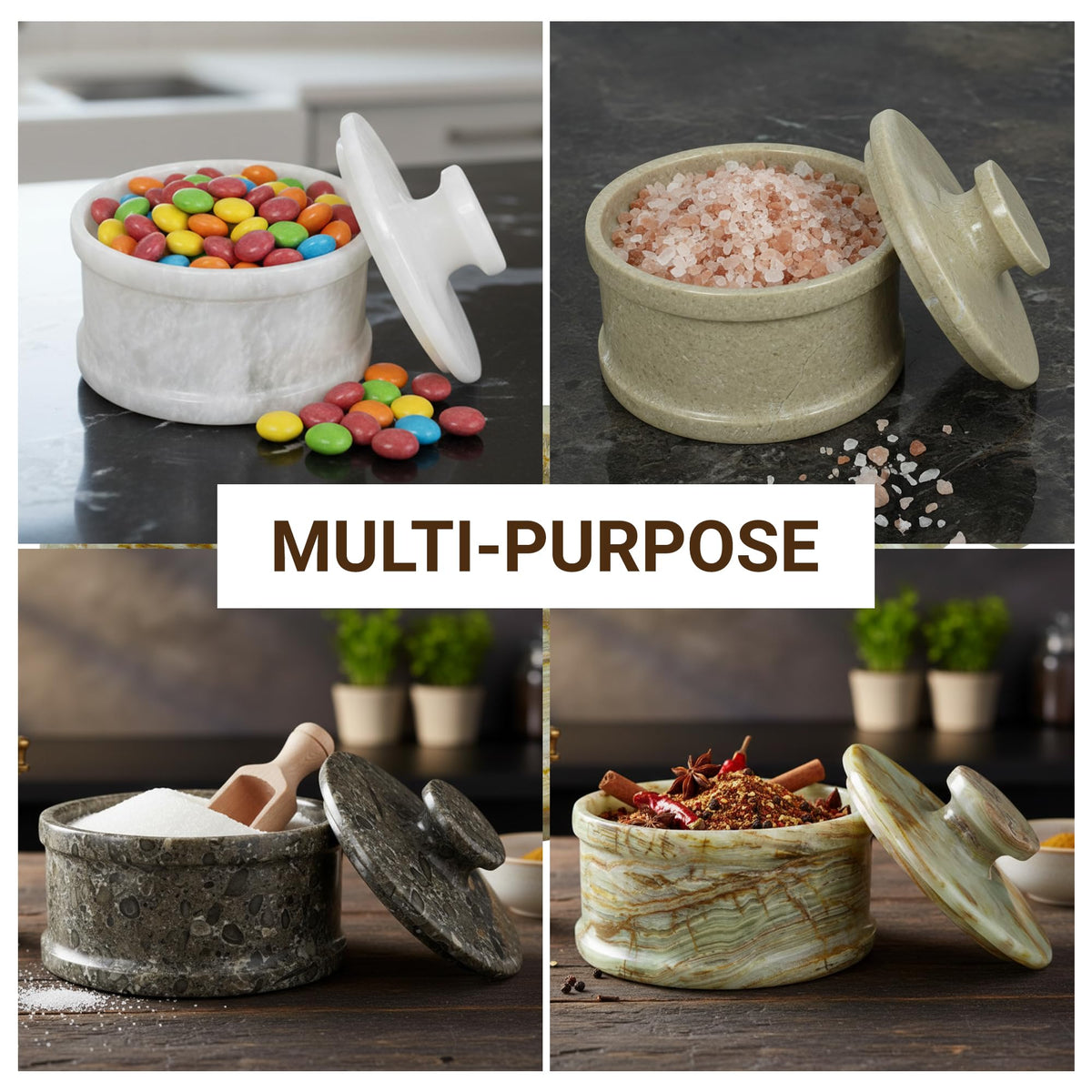 UrbanFocal Marble Salt Cellar with Lid 3.5" Inch Verona Salt Box, Seasoning Container & Spice Jars, Stone Salt Holder for Counter, Spice Jar, Verona