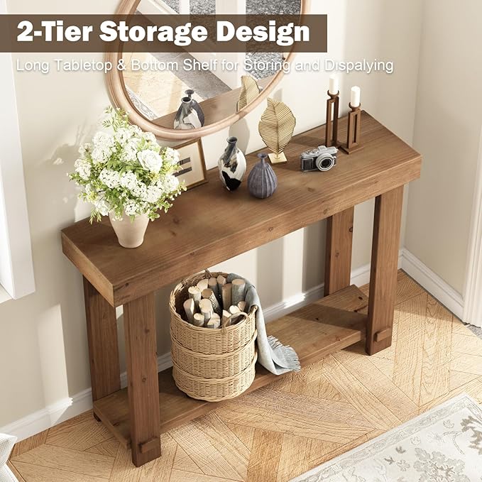 WINWYY Solid Wood Console Table, 42.5" Farmhouse Entryway Tables Thickened