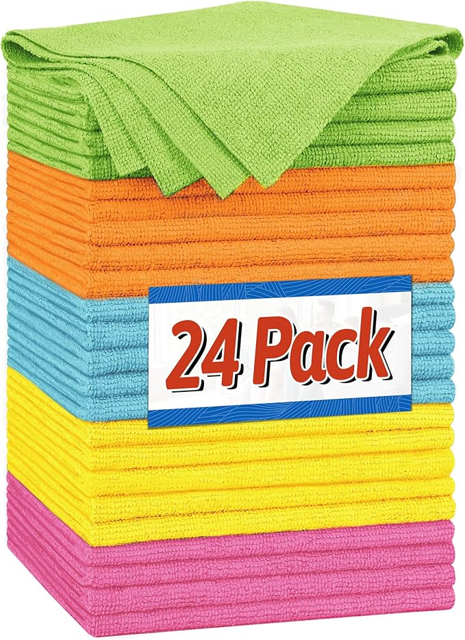 FIXSMITH Shop Towels, Microfiber Cleaning Cloth Bulk, 24 Pack Microfiber Towels