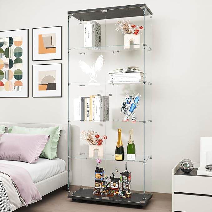 FANYUSHOW 5-Shelf Tempered Glass Display Cabinet