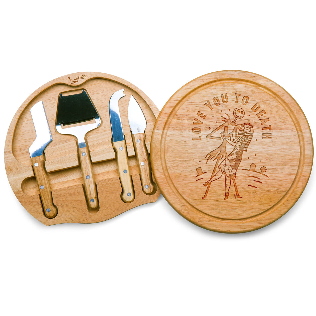 PICNIC TIME Disney Nightmare Before Christmas Jack & Sally Circo Cheese Board and Knife Set, Charcuterie Board Set, Wood Cutting Board, (Parawood)