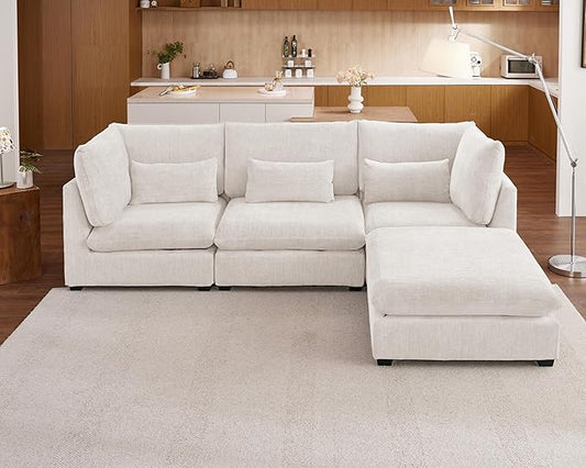 115" Oversized Chenille Couch Modular Sectional Sofa, Washable Cloud Couch