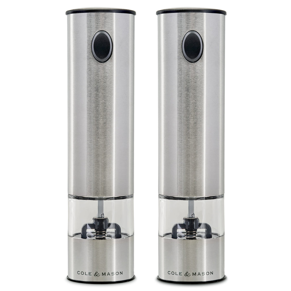 Cole & Mason H3004480 Battersea Salt and Pepper Mills | Electronic | Stainless Steel/Acrylic | 210mm | Gift Set | Includes 2 x Electric Salt and Pepper Grinders | Lifetime Mechanism Guarantee
