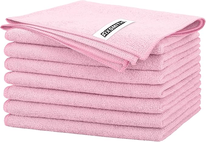 FIXSMITH Pink Microfiber Cleaning Cloth -Pack of 8, Highly Absorbent Cleaning