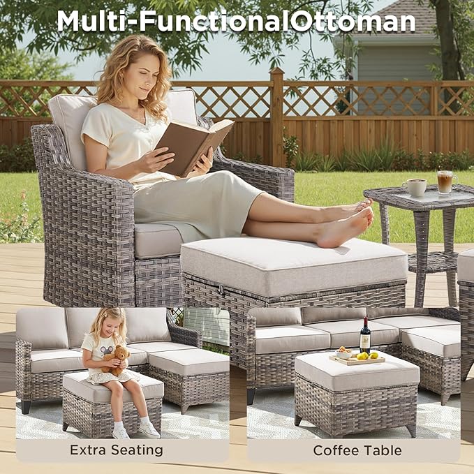 14 Piece Patio Furniture Set-High Back Outdoor Furniture Set Sectional Sofa