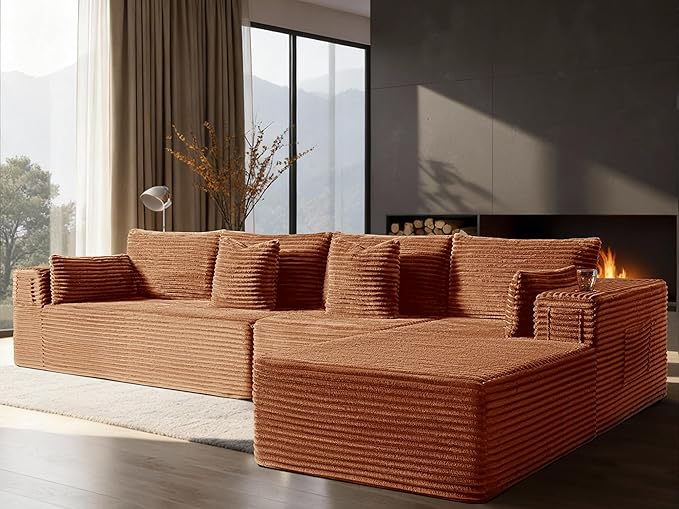 138" Cloud Sectional Couch, Comfort L Shaped Boneless Couch