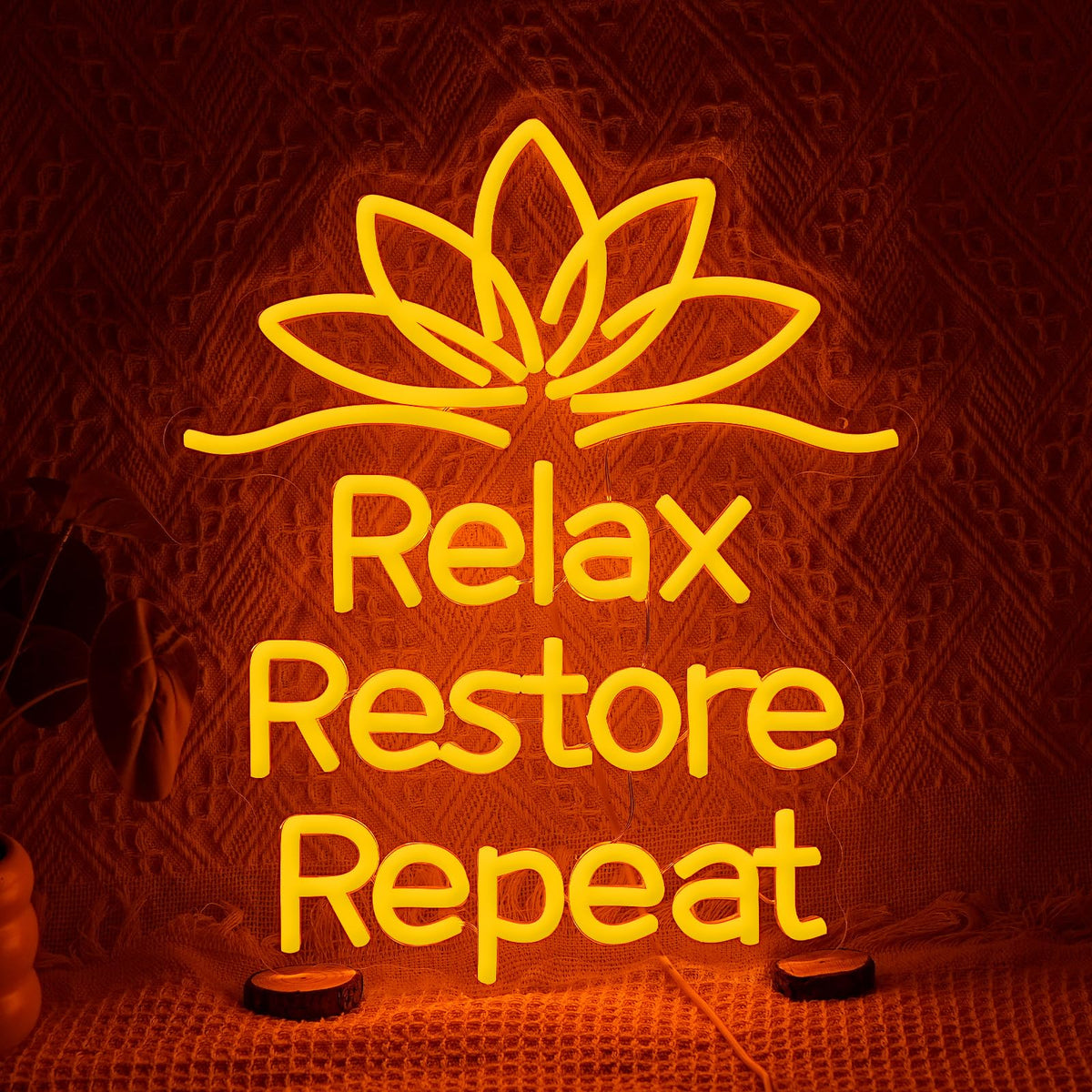 Relax Restore Repeat Neon Sign for Wall Decor Lotus Flower LED Neon Light Dimmable Relax Light Sign for Spa Gym Living Room Yoga Studio