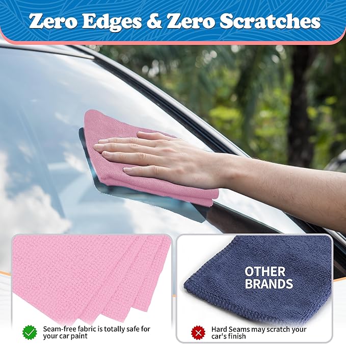 FIXSMITH Microfiber Cleaning Cloth, Shop Towels Bulk, 24 Pack Pink Microfiber