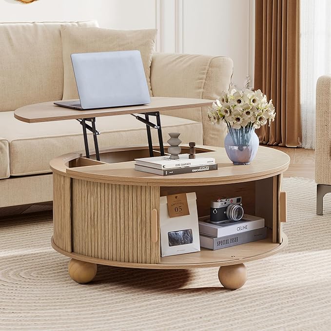 Fluted Round Lift Top Coffee Table
