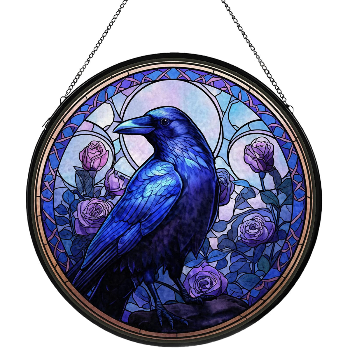Crow Stained Glass Window Hanging, Raven Suncatcher Diamond Glass Panel Hangings, Sun Catchers Indoor Windows Wall Art, Gift for Birds Lover, Christmas Decor for Home Garden Office Purple 7.87 inches